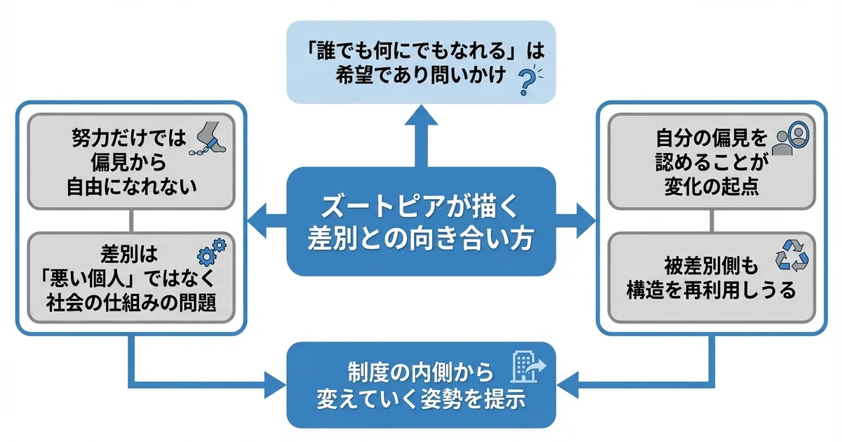 作品が伝えるメッセージと差別への向き合い方の図解