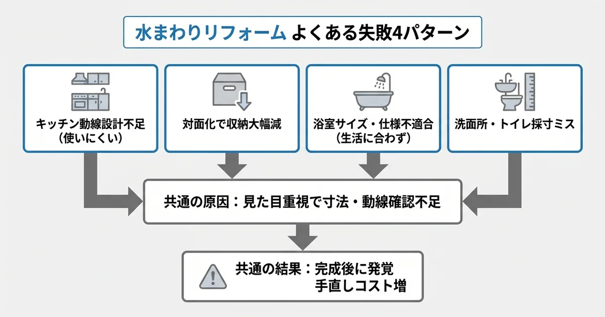 水まわりのリフォームでよくある失敗例の図解