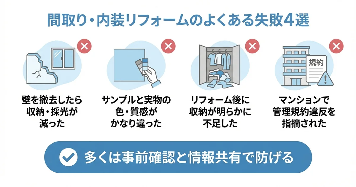 間取り・内装リフォームでよくある失敗例の図解