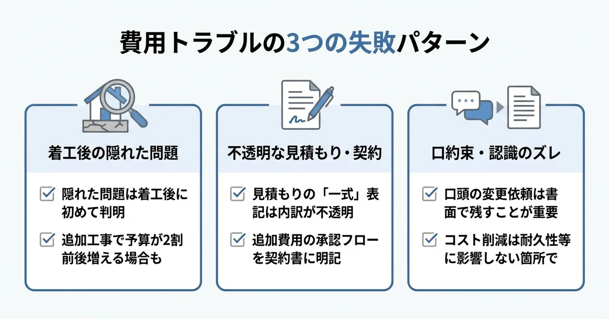 費用・予算まわりのリフォーム失敗例の図解