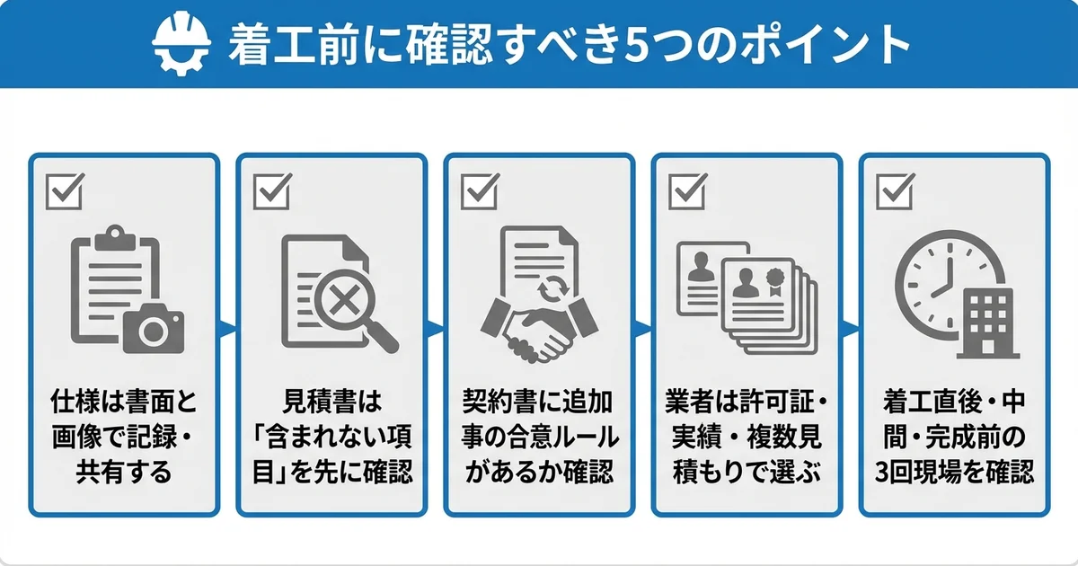 リフォームの失敗を防ぐ事前チェックポイントの図解