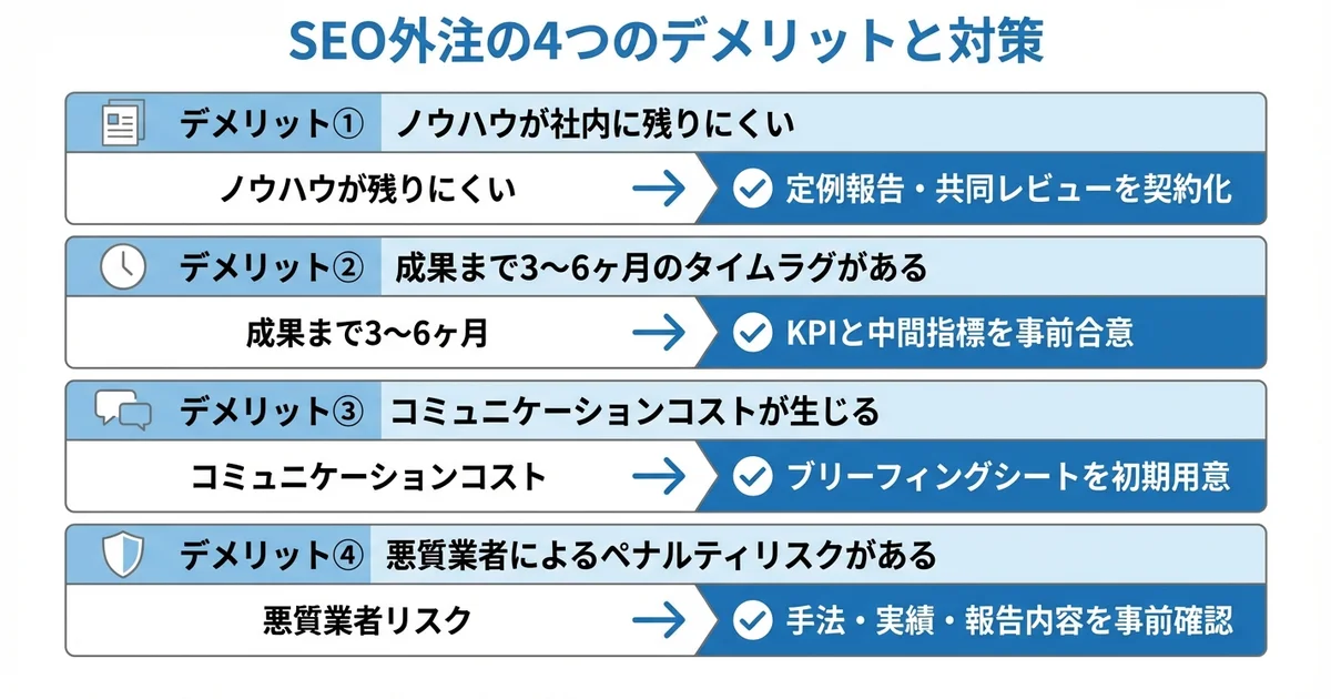SEO対策を外注するデメリットと注意点の図解