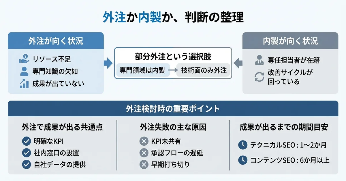 外注すべきか内製を続けるべきか、判断の基準の図解