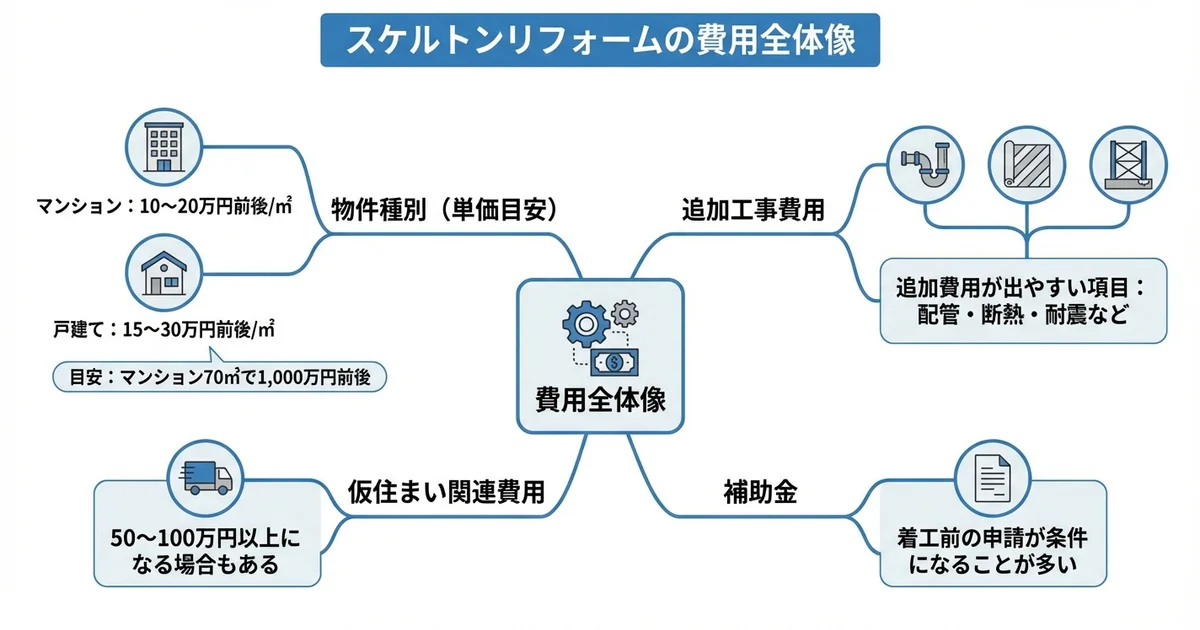 スケルトンリフォームの費用相場と費用超過を防ぐ知識の図解
