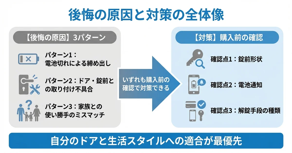 スマートロックで後悔しやすい理由と、対策のまとめの図解