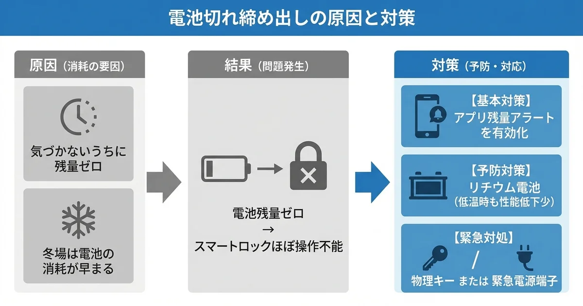 電池切れによる締め出し：最も多い後悔の原因の図解