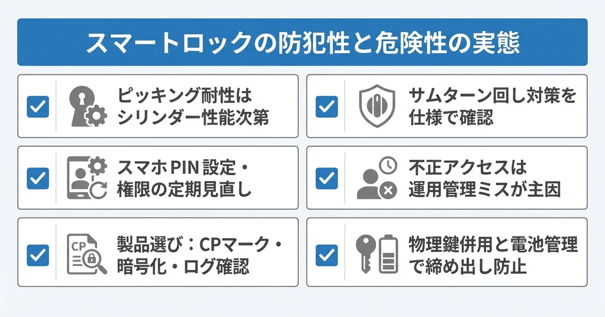 スマートロックの防犯性と危険性の実態の図解