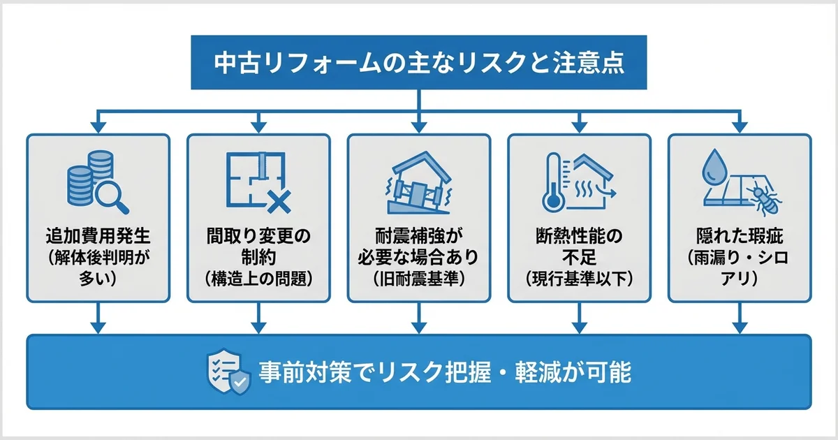 中古住宅リフォームのデメリットと注意点の図解