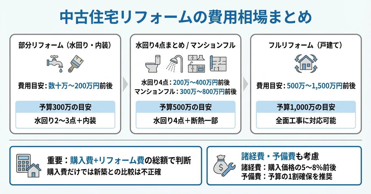 中古住宅リフォームの費用相場の図解
